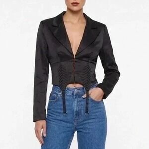Naked Wardrobe The Statement Black Cropped Garter Blazer Size M